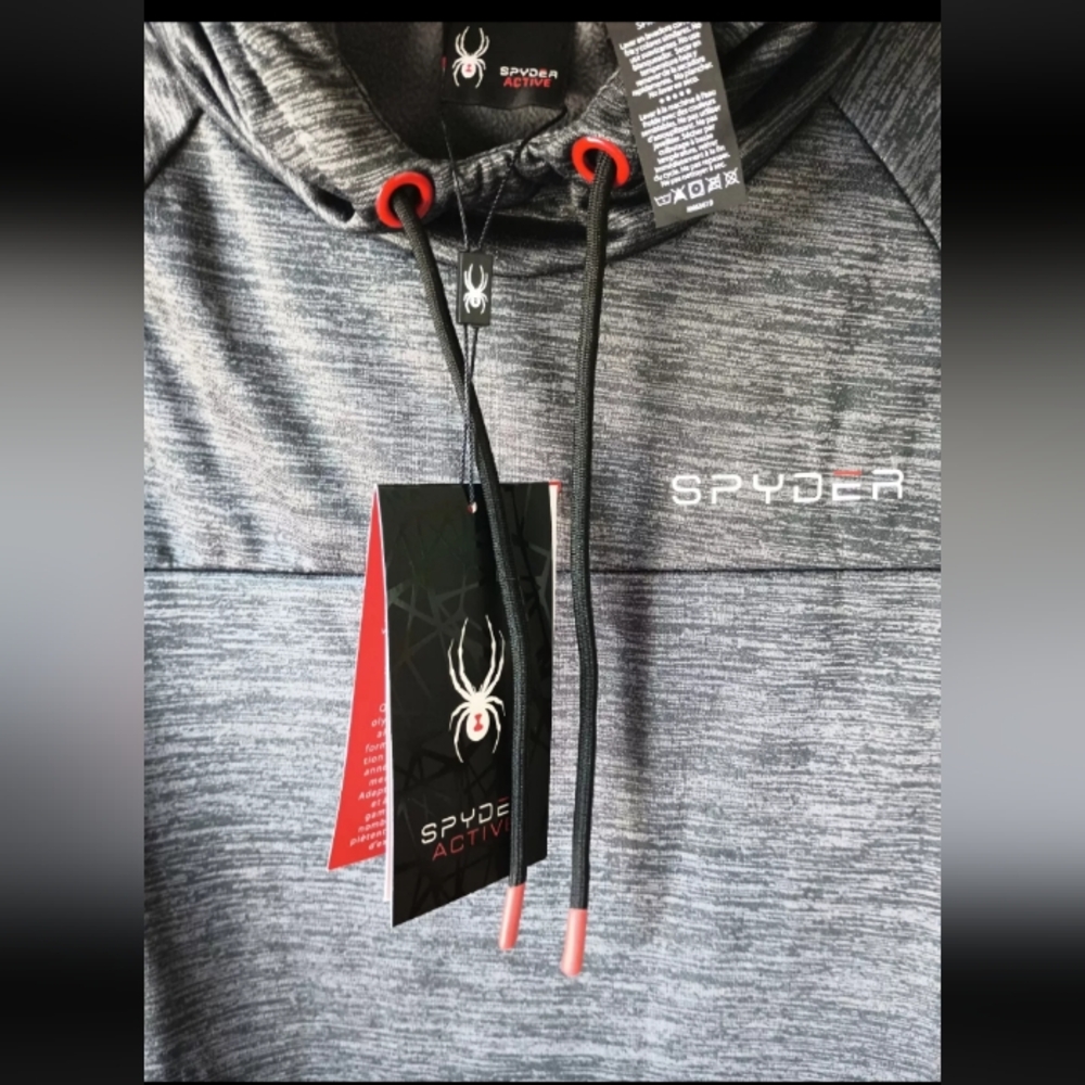 Spyder Active Fleece Gray Pullover Hoodie Sweatshirt Mens Size Medium